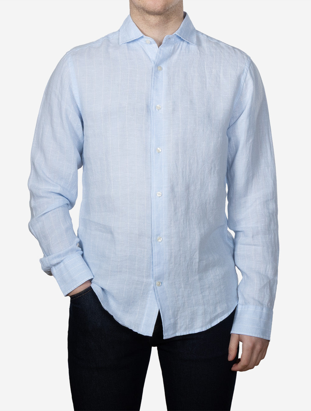 Regular Linen Stripe Shirt Sky Blue