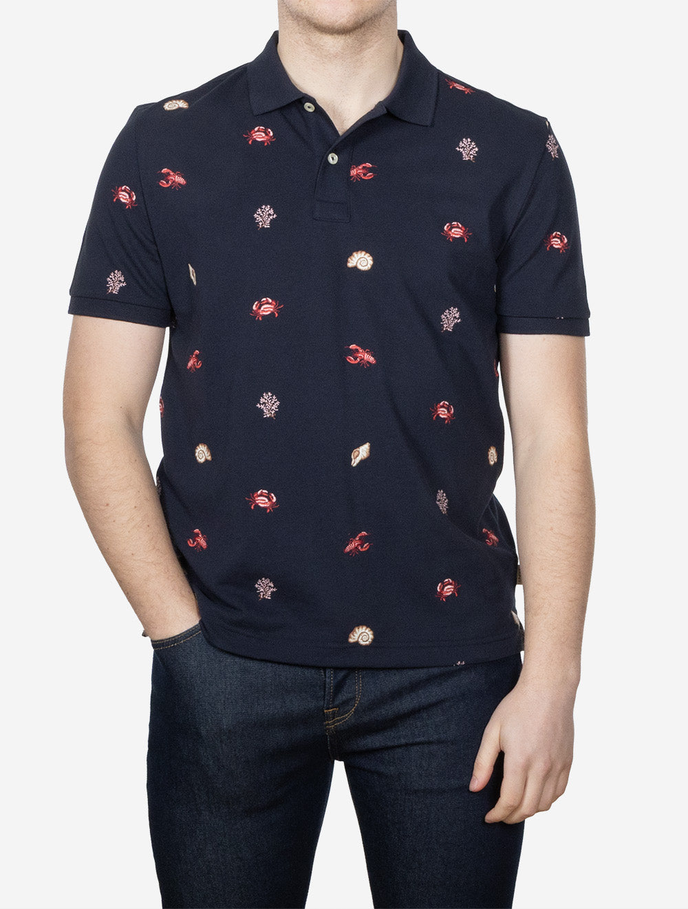 Embroidered Short Sleeve Polo Evening Blue