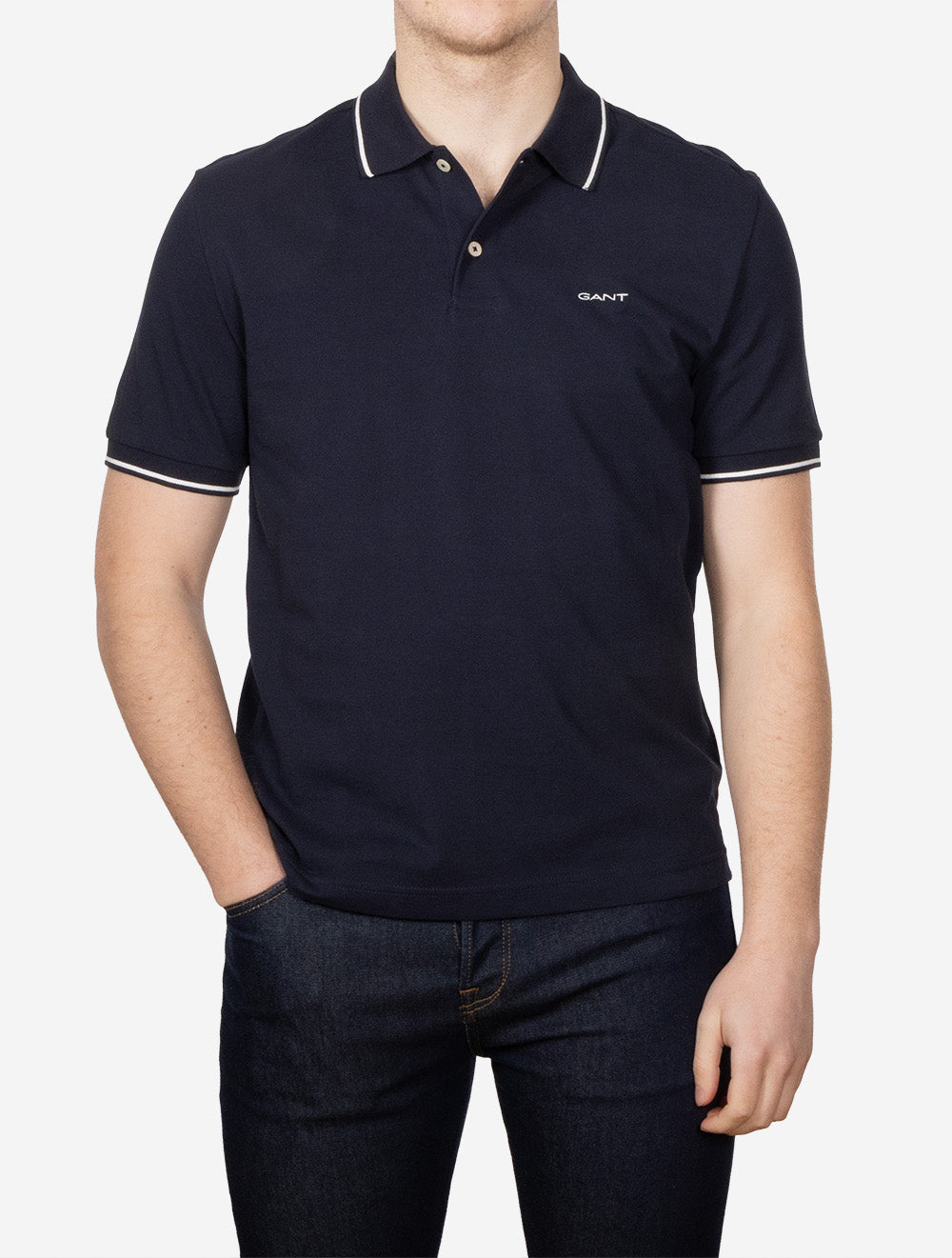 Tipping Short Sleeve Piqué Polo Evening Blue