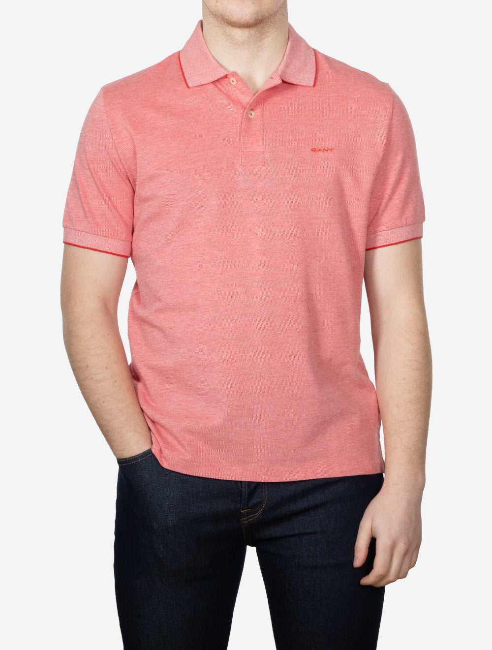 Two-Tone Short Sleeve Polo Rose Red