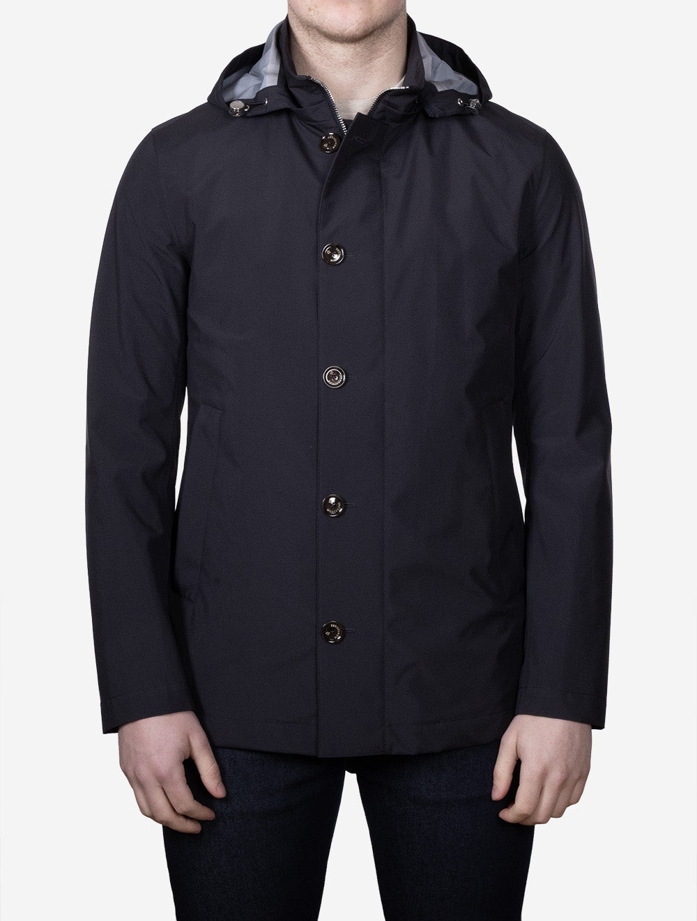 Button Up Hooded Jacket Navy