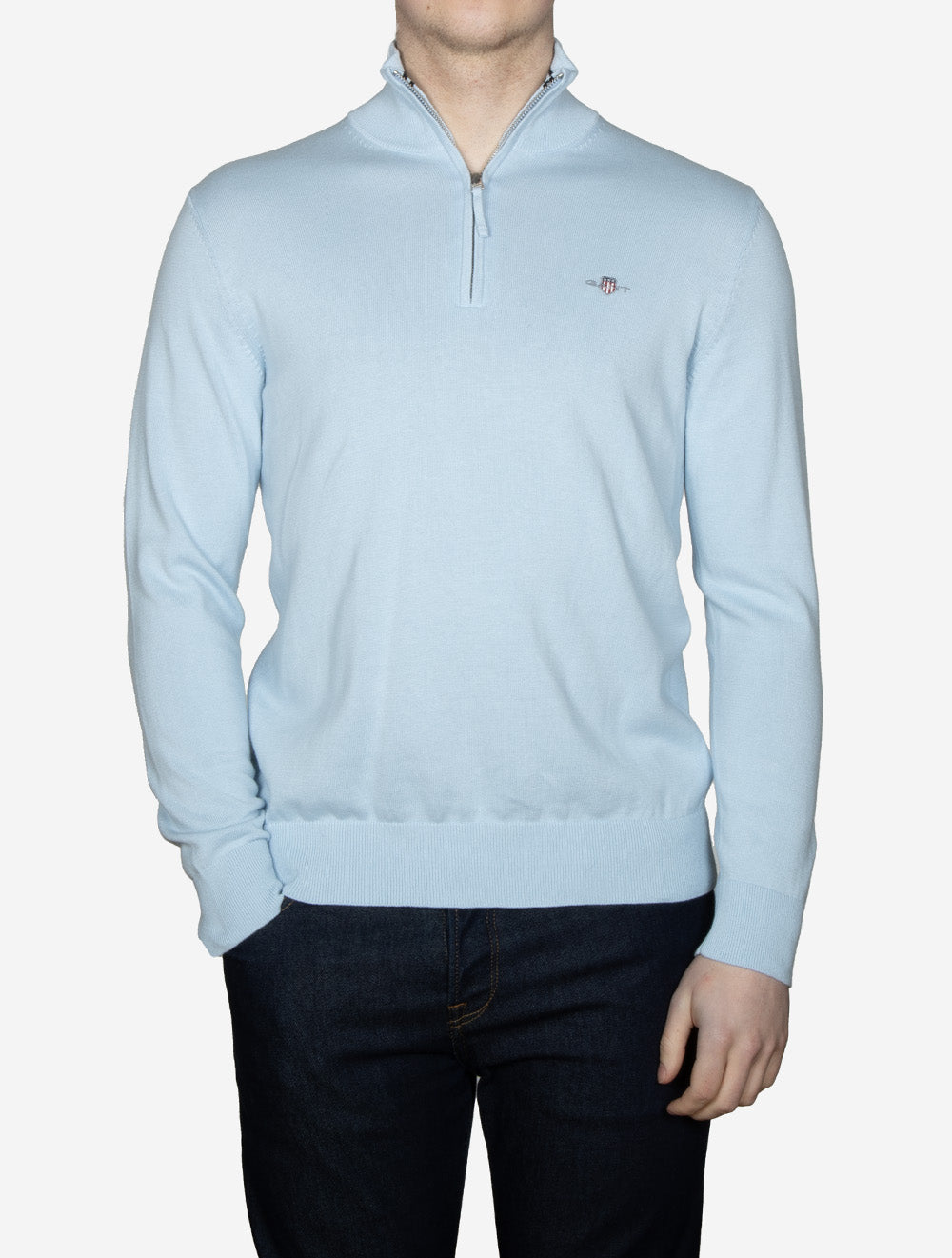 Classic Cotton Half Zip Sweater Fresh Blue