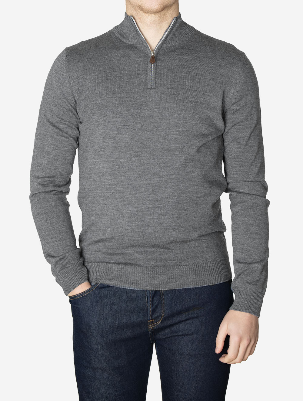 Merino Wool Half Zip Jumper Grey