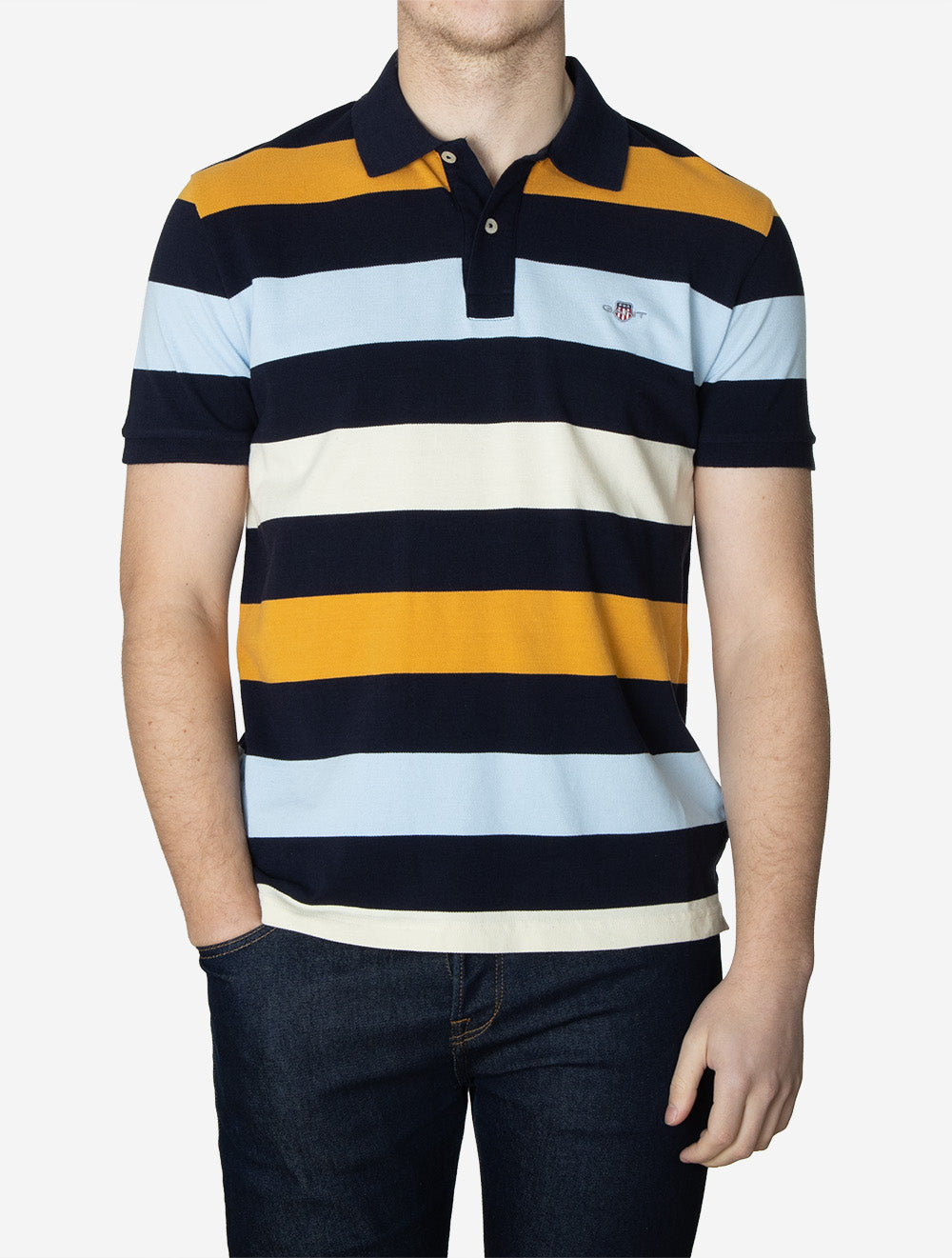 Striped Short Sleeve Polo Evening Blue