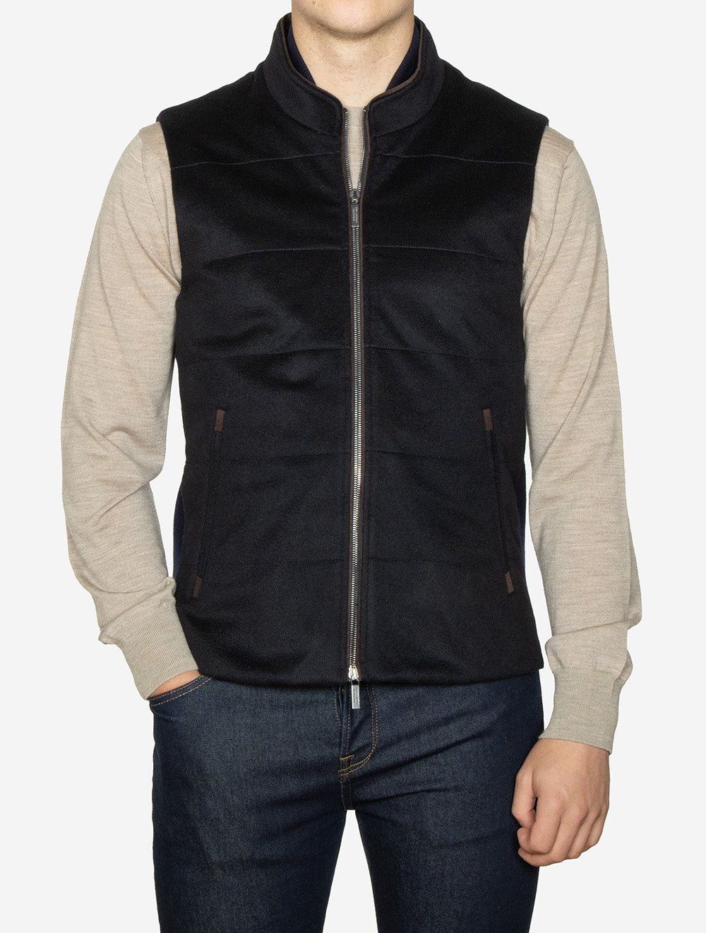 Vest with Knit Sides & Alcantara Navy