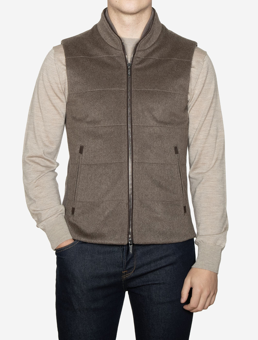 Vest with Knit Sides & Alcantara Medium Dark Grey Beige