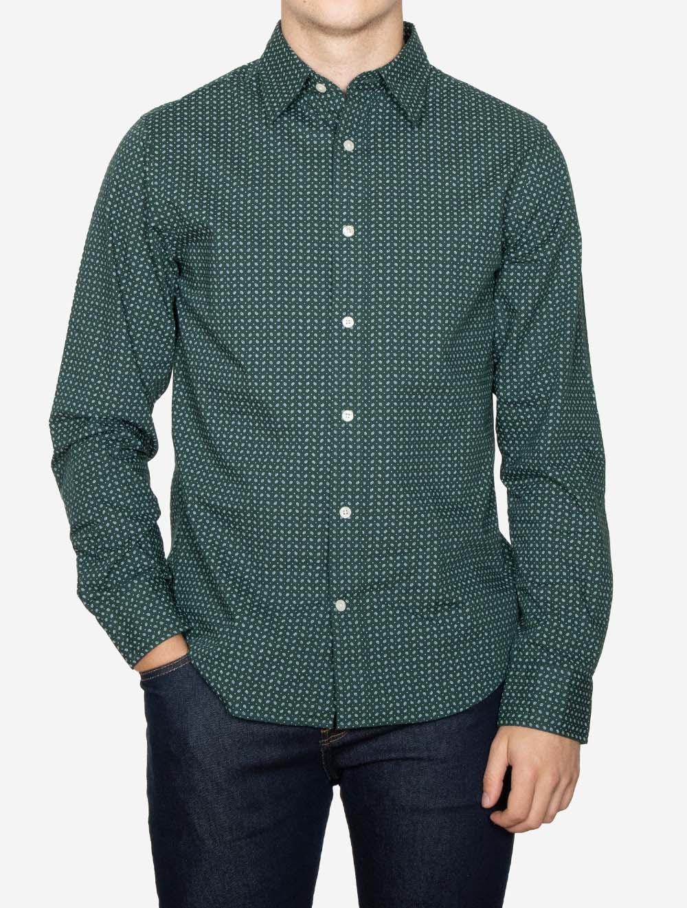 Regular Fit Micro Print Shirt Tartan Green