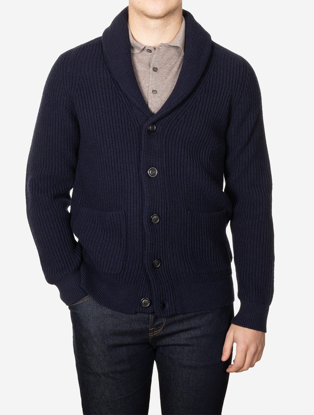 Wool Blend Shawl Collar Cardigan Evening Blue