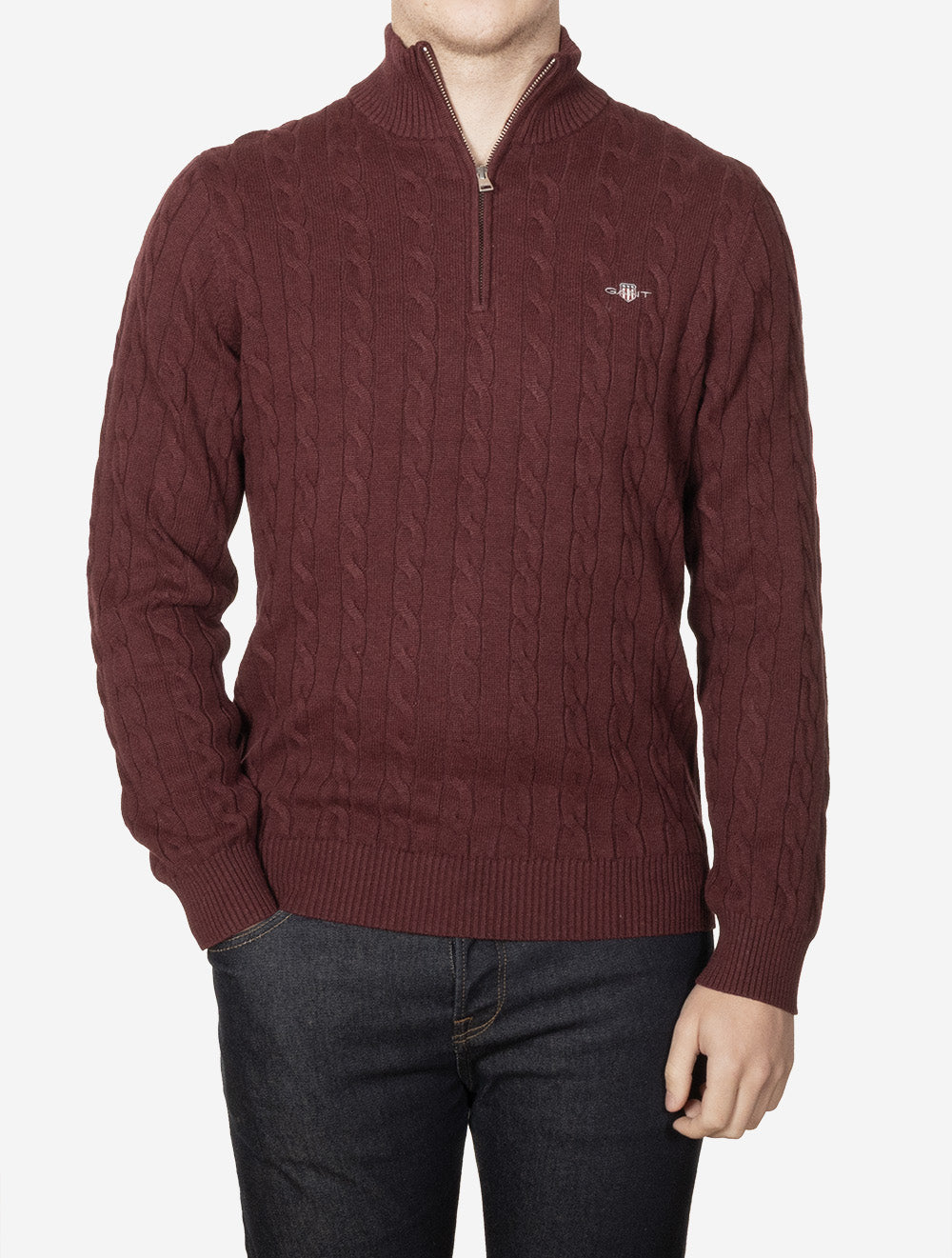 Demi-zip en coton torsadé bordeaux chiné