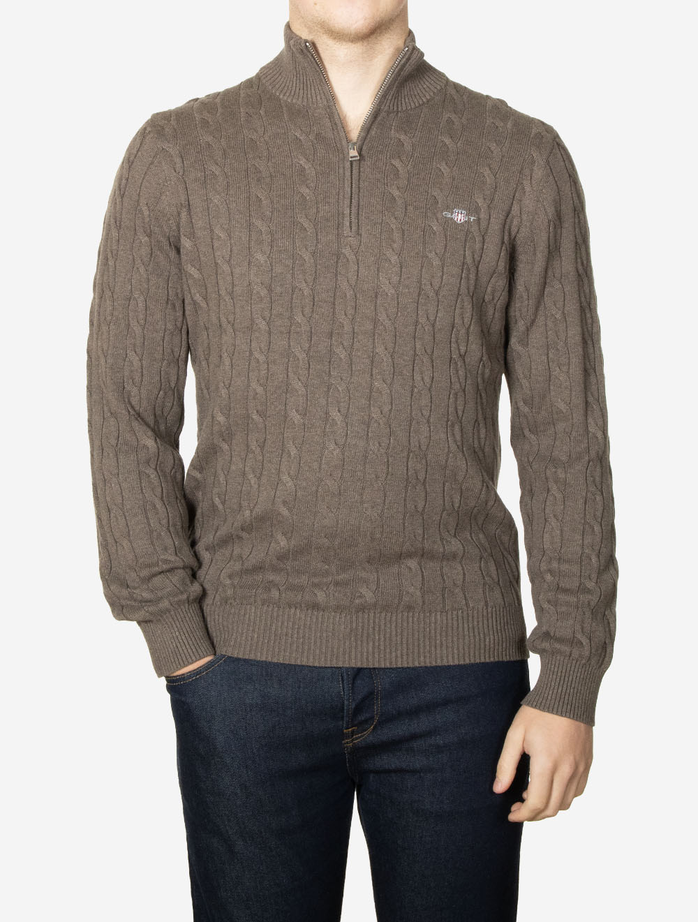 Cotton Cable Half Zip Seawood Melange