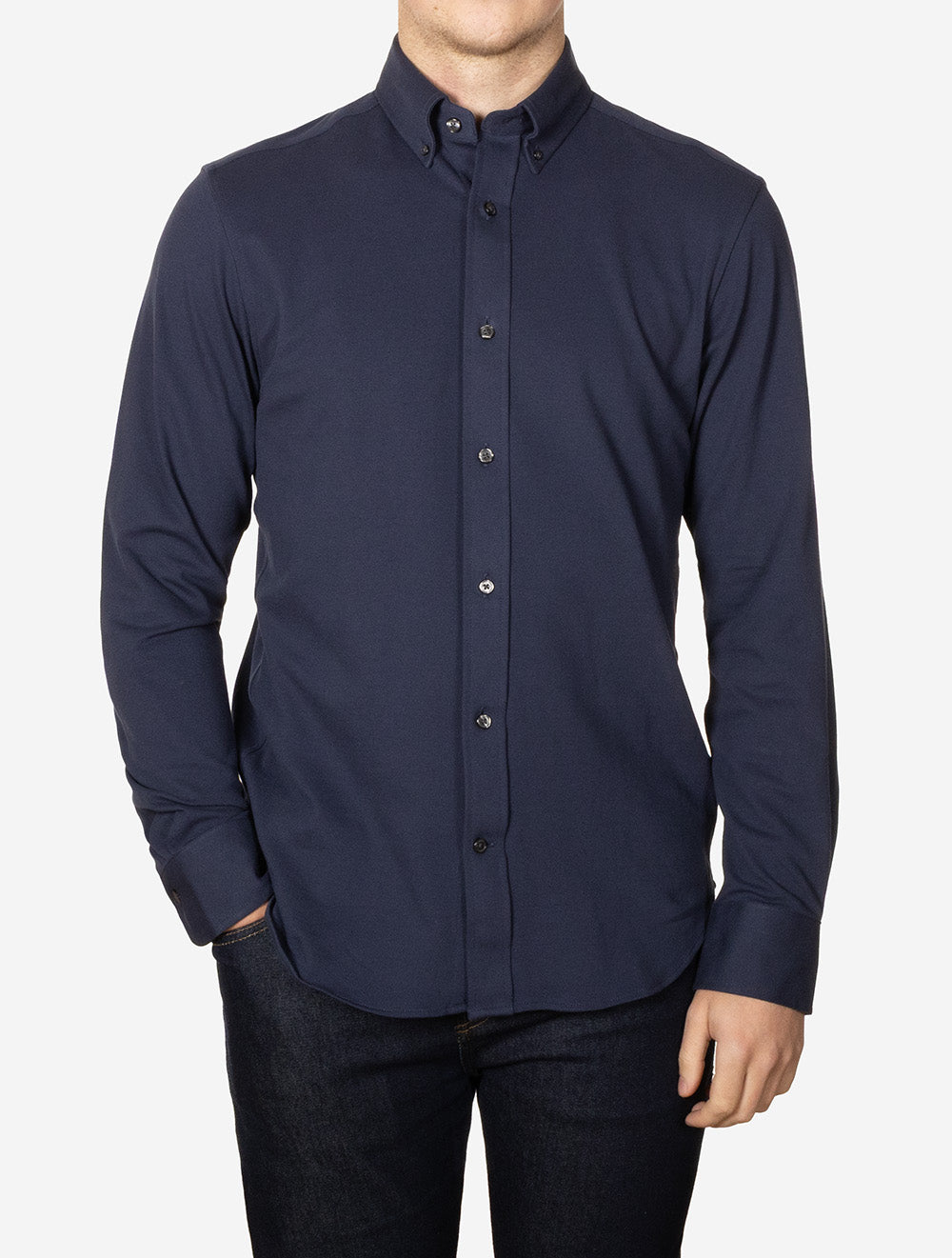 Regular Jersey Piqué Stretch Shirt Marine