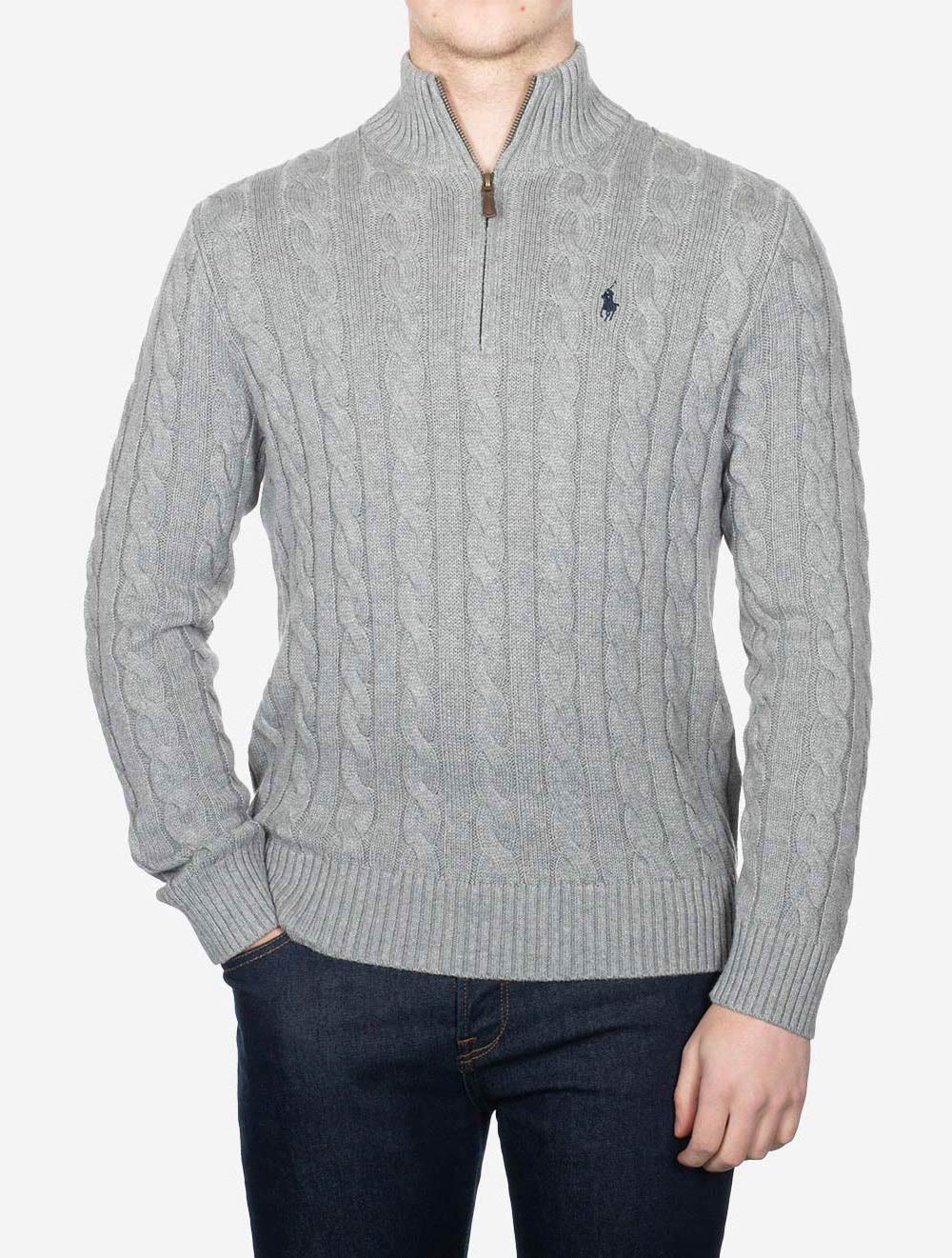 Cable Cotton Quarter Zip Jumper Andover Heather