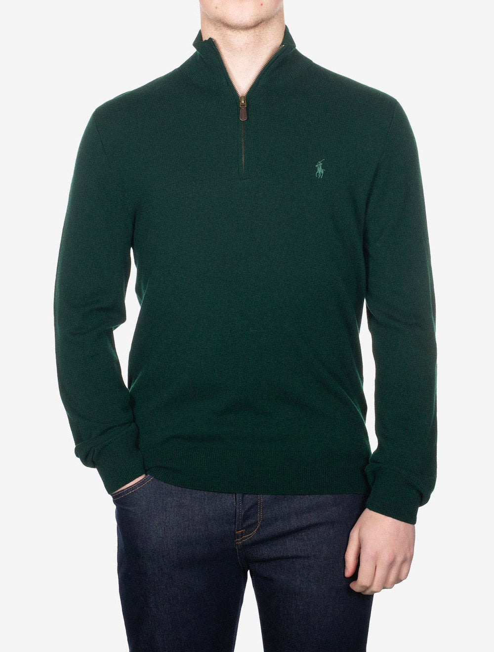 Wool Quarter Zip Jumper Green