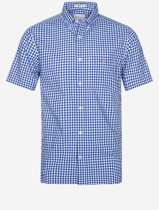Regular Poplin Gingham Short Sleeve Shirt College Blue