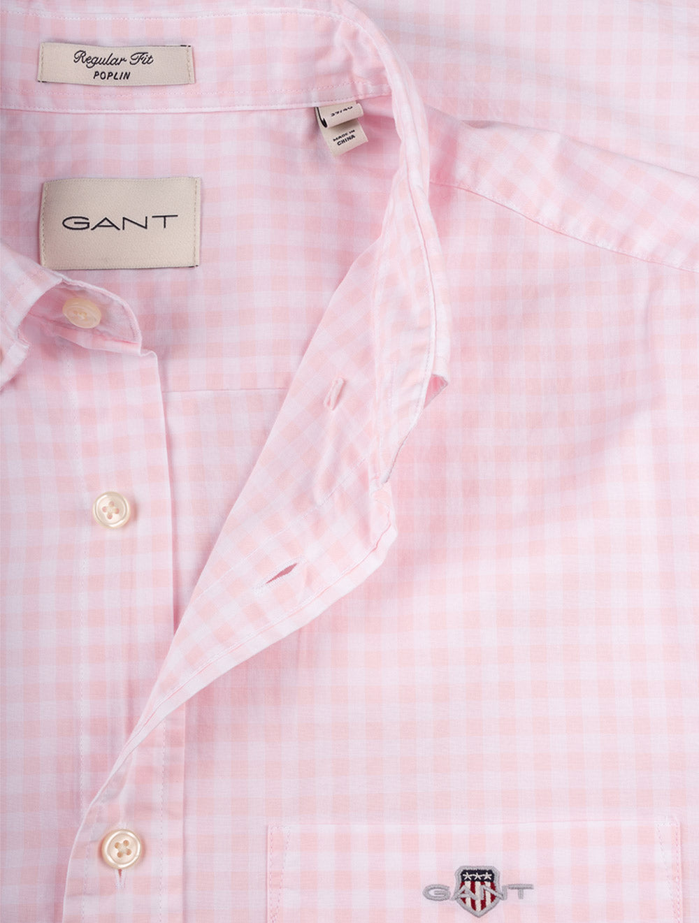 Gant Regular Poplin Gingham Short Sleeve Shirt Light Pink AI3
