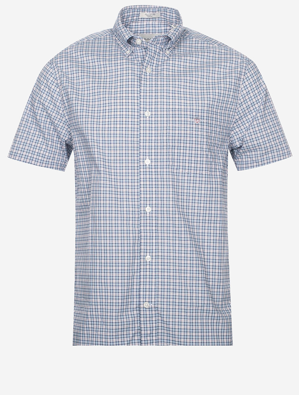 Regular Poplin Microcheck Short Sleeve Shirt Dove Blue