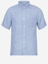 Regular Linen Houndstooth Short Sleeve Shirt Rich Blue
