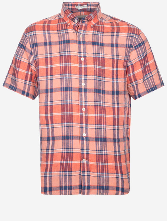 GANT Regular Linen Madras Short Sleeve Shirt Peachy Pink