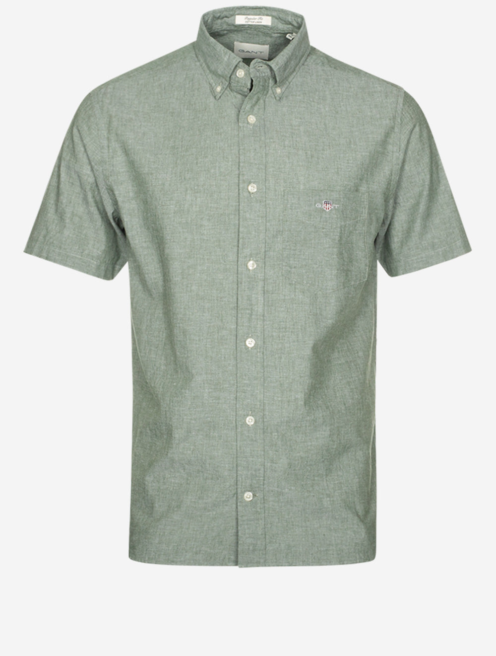 Regular Cotton Linen Short Sleeve Shirt Pine Green