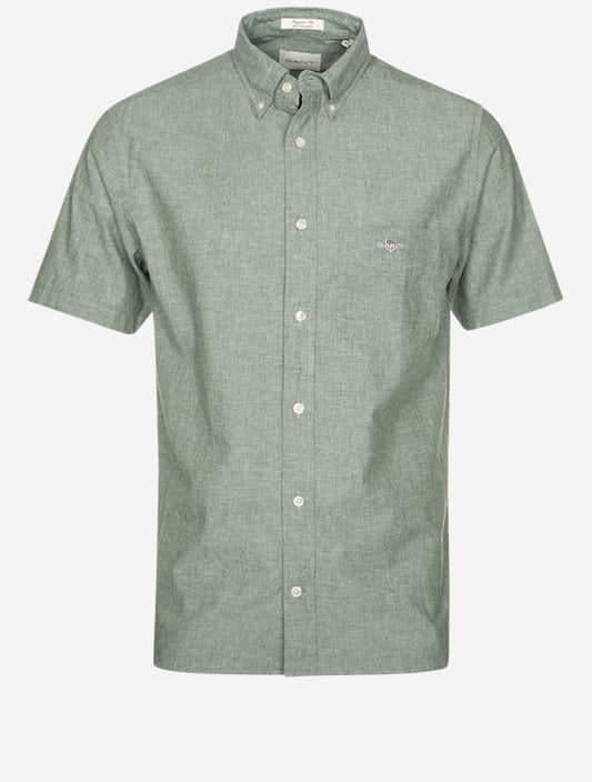 GANT Regular Cotton Linen Short Sleeve Shirt Pine Green