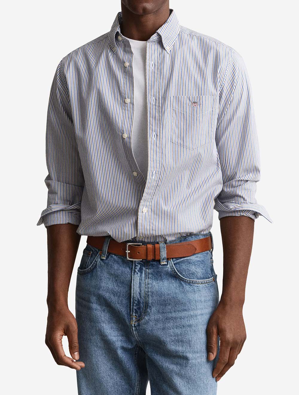 Regular Fit Poplin Stripe Shirt Taupe