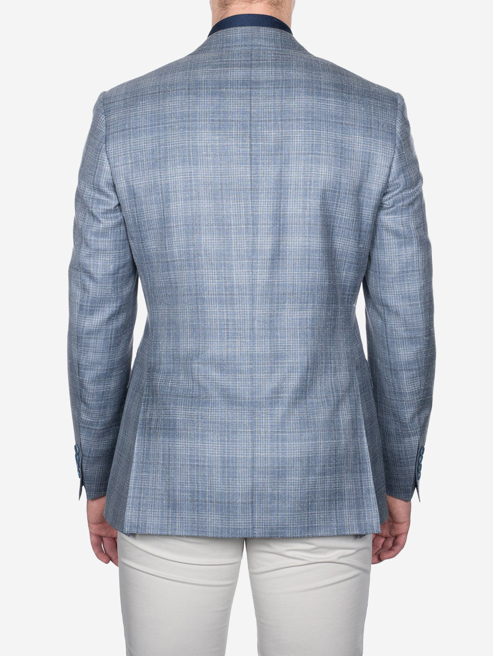 Wool Silk And Linen Check Jacket Clear Blue