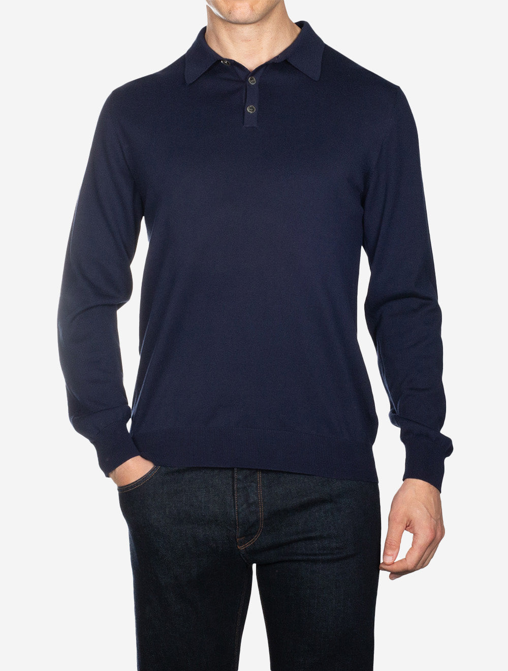 Merino Long Sleeve Polo Navy