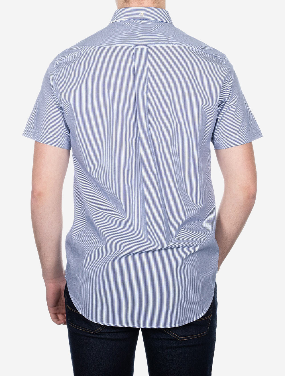 Chemise boutonnée à manches courtes en tissu large coupe standard, bleu collège