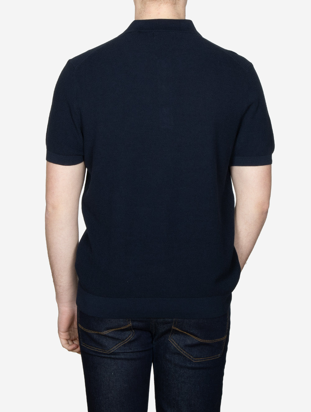 Micro Textured Cotton Short Sleeve Polo Evening Blue