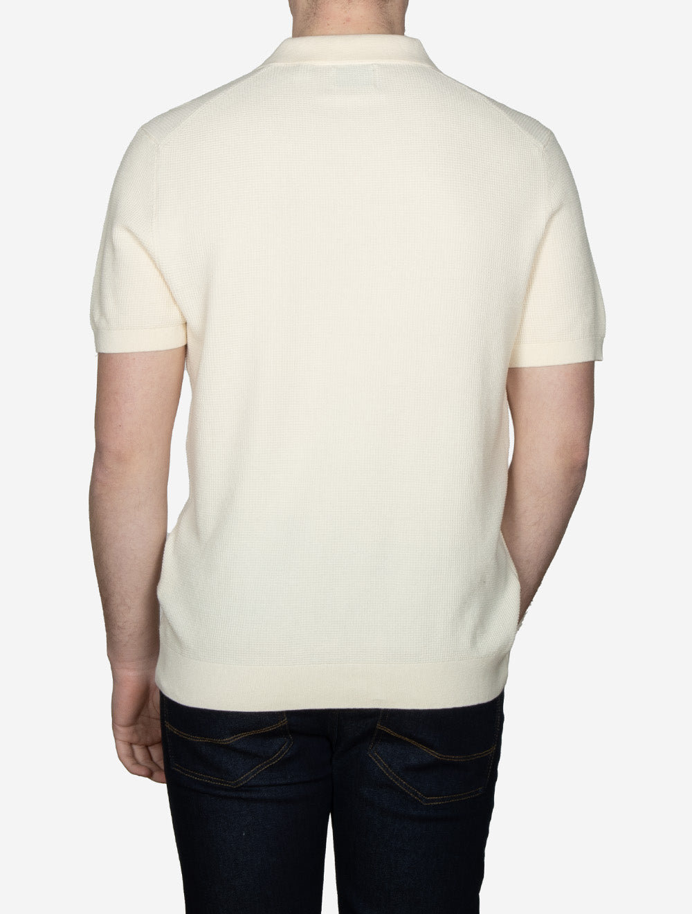 Micro Textured Cotton Short Sleeve Polo Cream