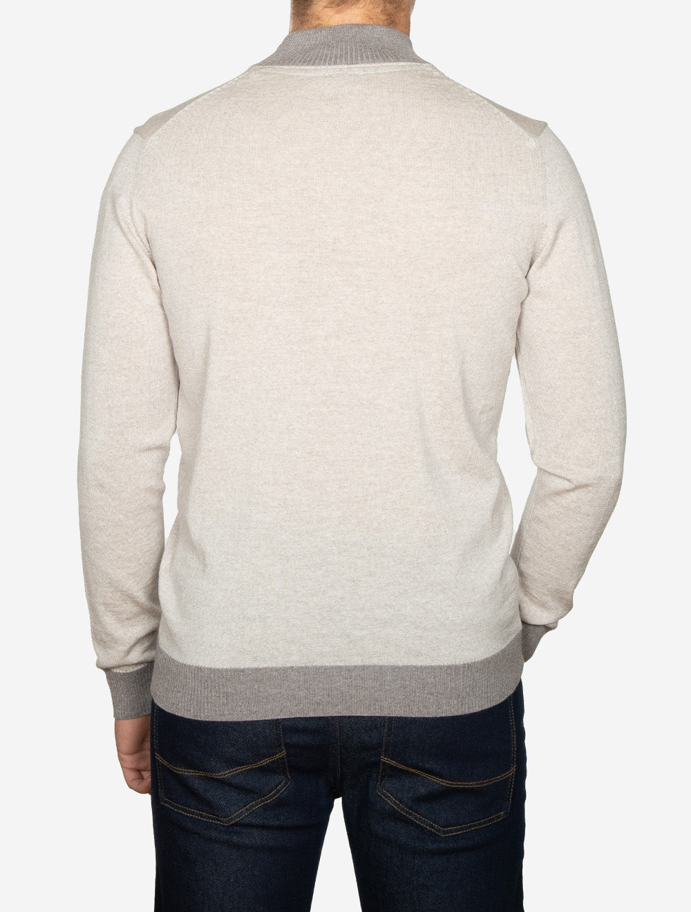 Half Zip Contrast Merino Wool Beige