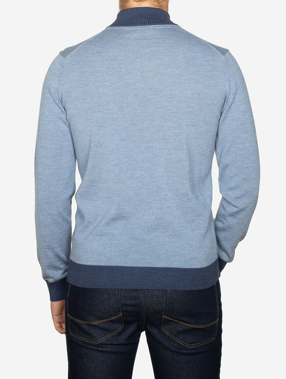 Half Zip Contrast Merino Wool Navy