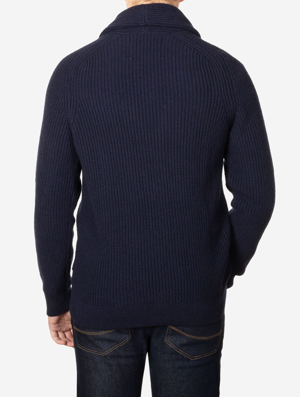 Wool Blend Shawl Collar Cardigan Evening Blue