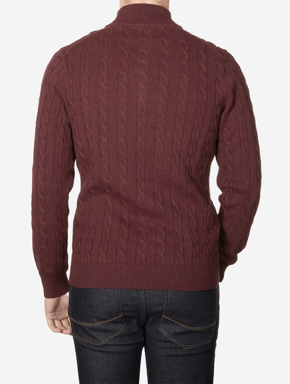 Demi-zip en coton torsadé bordeaux chiné