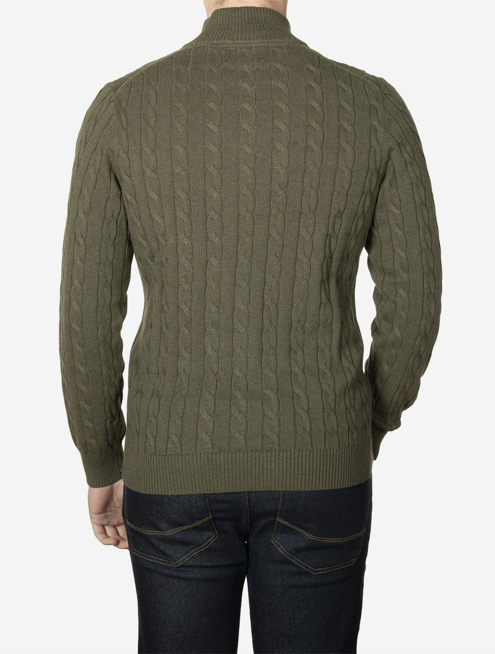 Cotton Cable Half Zip Khaki Green Melange