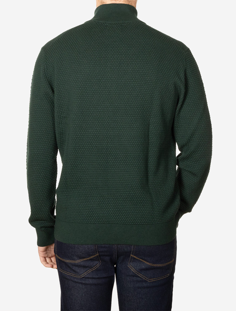 Textured Cotton Merino Half Zip Tartan Green