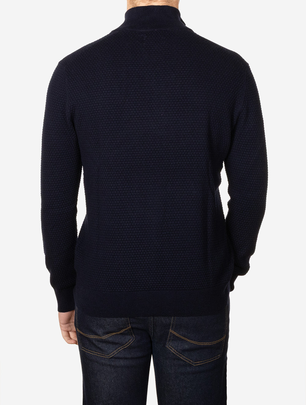 Textured Cotton Merino Half Zip Evening Blue