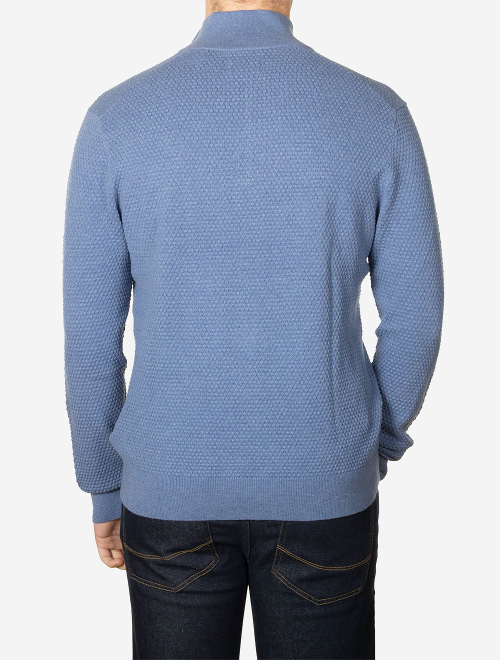 Textured Cotton Merino Half Zip Denim Blue Melange