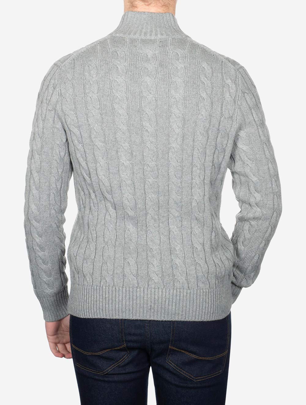 Cable Cotton Quarter Zip Jumper Andover Heather