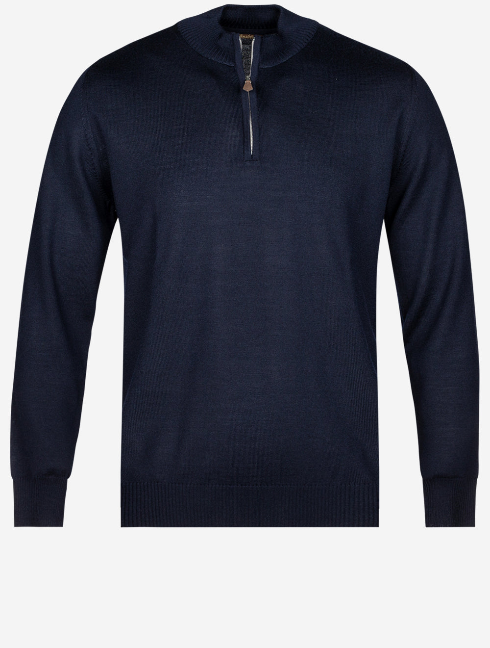 Marineblauer Pullover aus Merinowolle mit halbem Reißverschluss