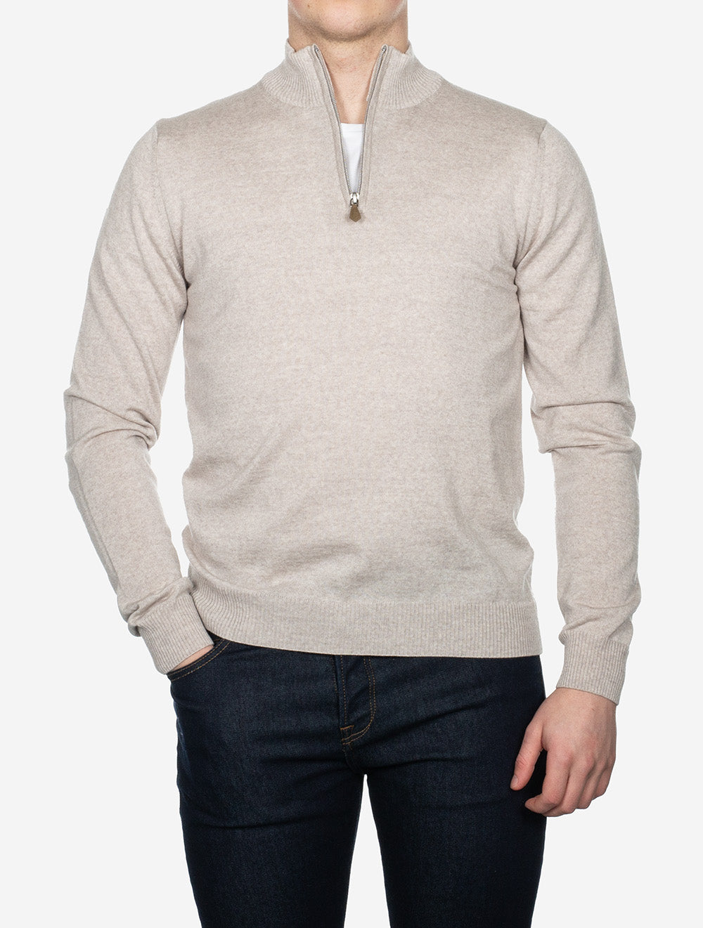 Stenstroms Beige Half Zip Merino Wool Jumper AI1