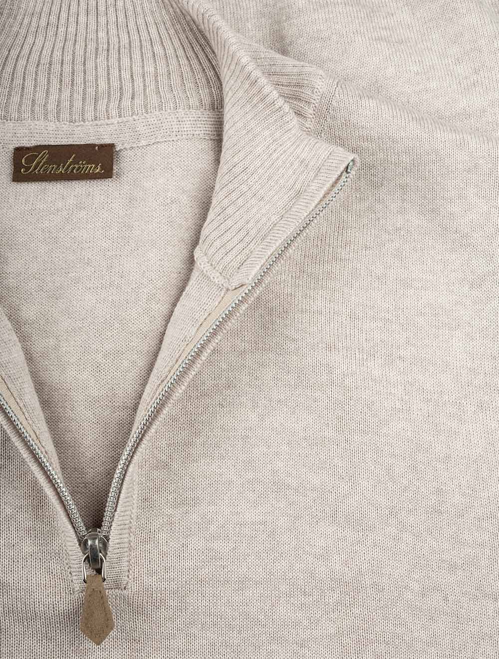 Stenstroms Beige Half Zip Merino Wool Jumper AI3