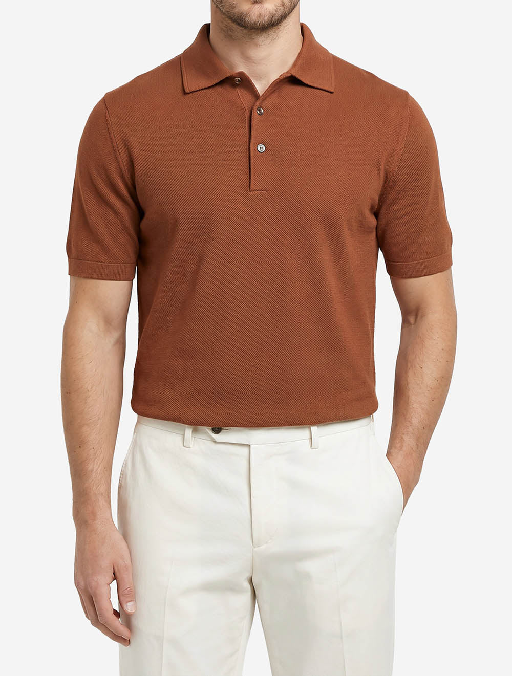 Weave Short Sleeve Polo Rust
