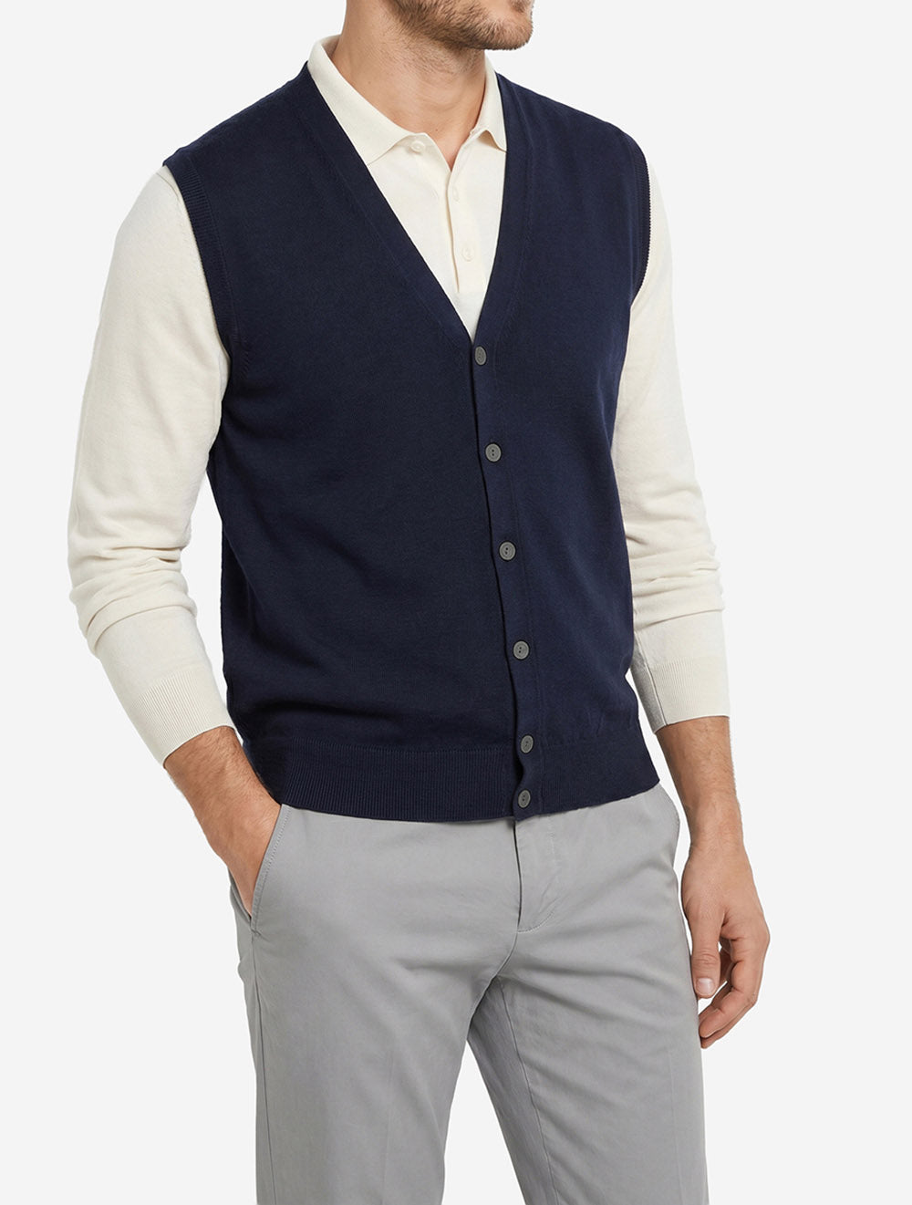 Sleeveless V-Neck Cardigan Navy