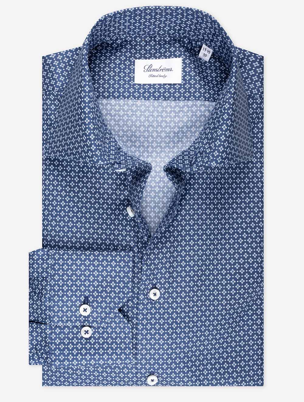 Stenstroms Fitted Pattern Shirt Navy MI