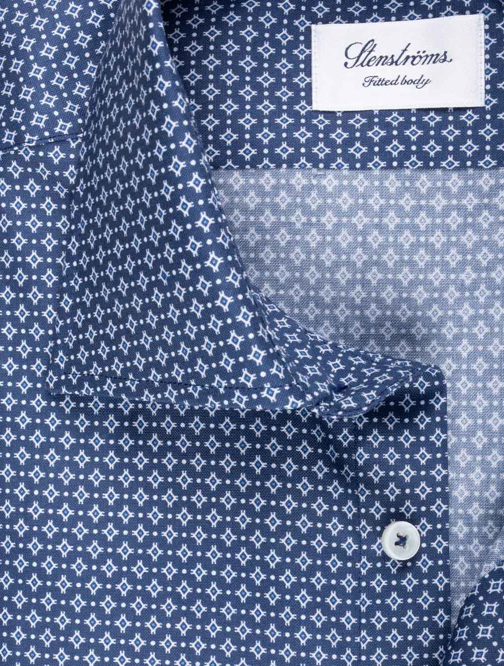 Stenstroms Fitted Pattern Shirt Navy AI1