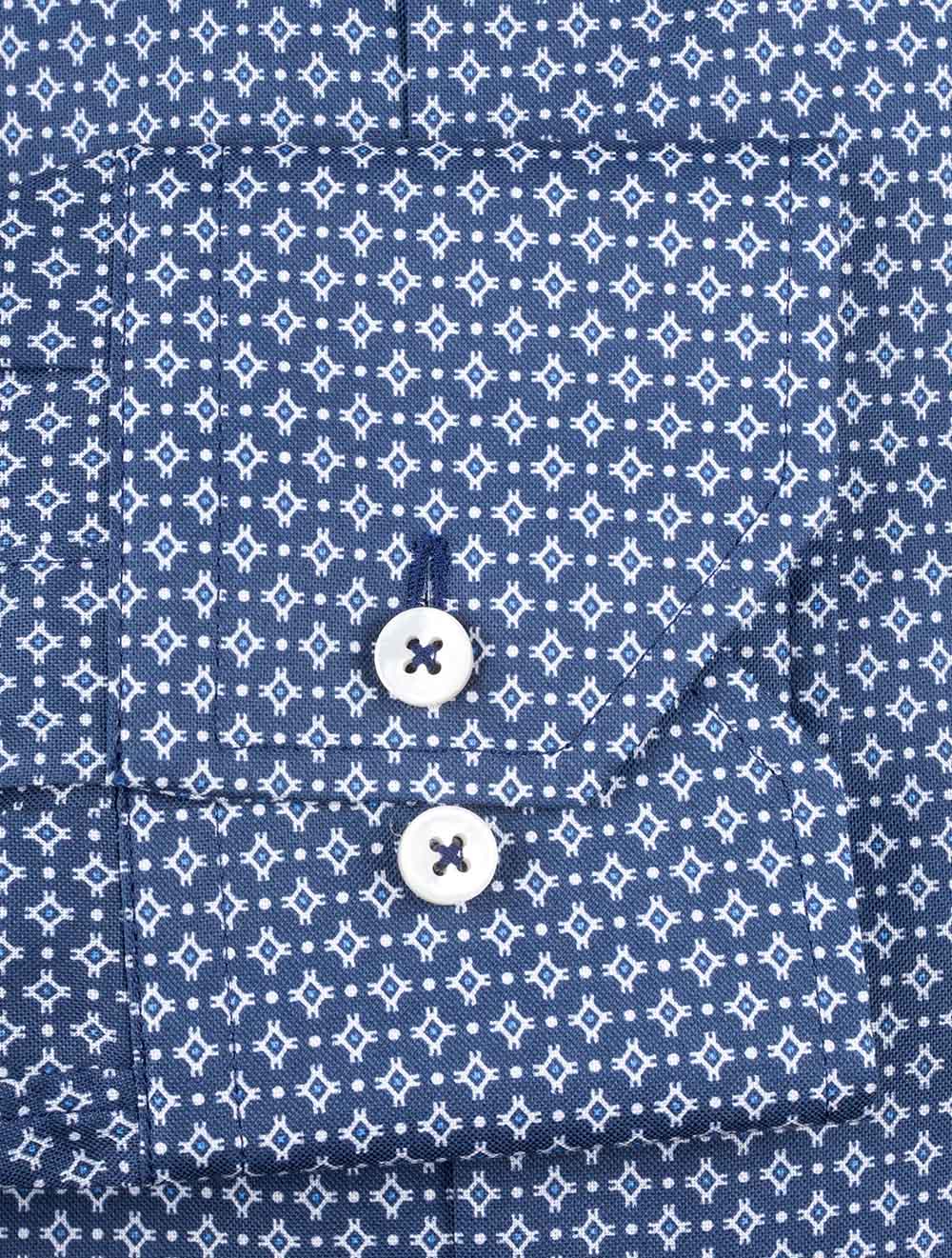 Stenstroms Fitted Pattern Shirt Navy AI3