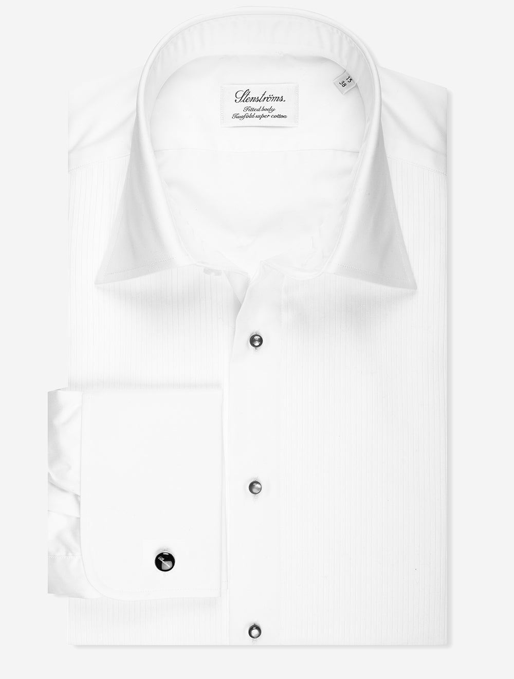 Fitted Pleated Cotton Body Dress Shirt White