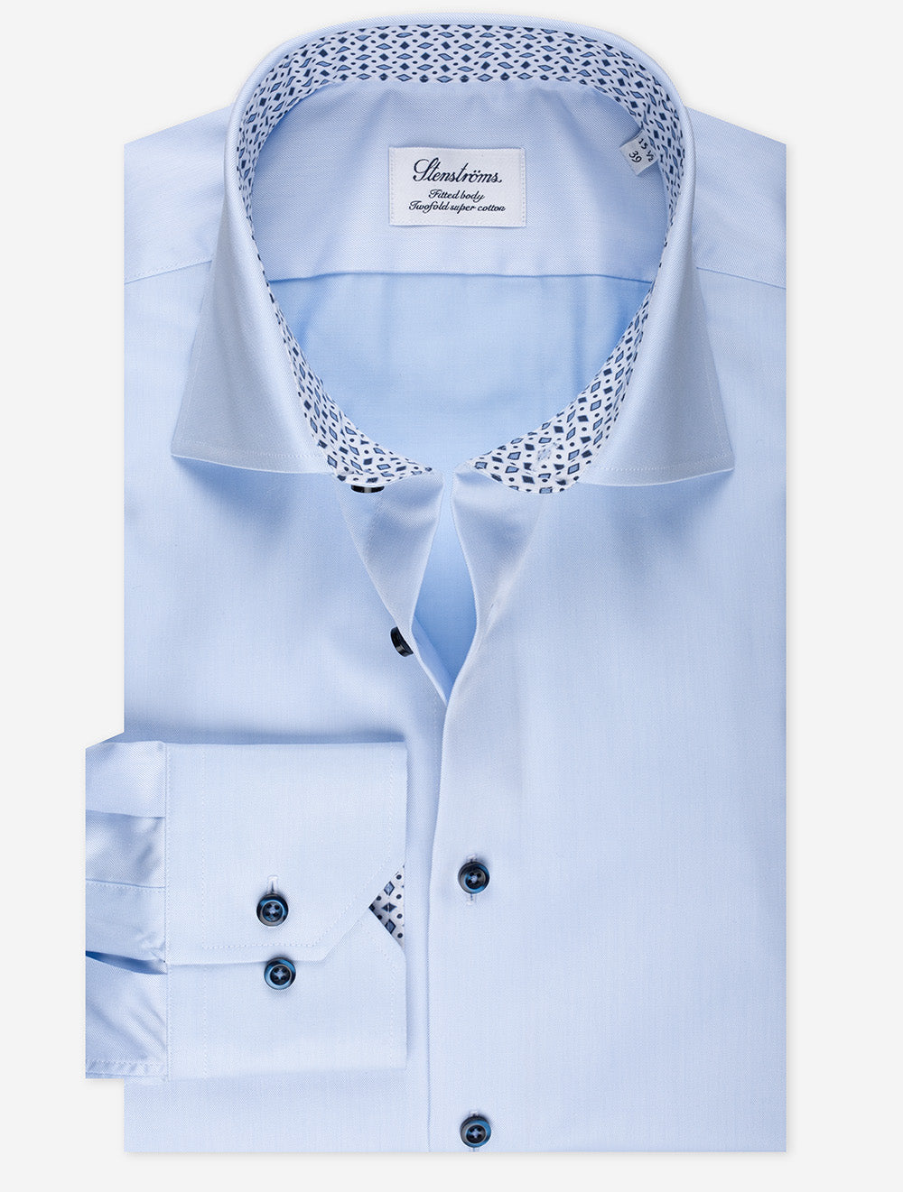 Stenstroms Blue Plain With Inlay Fitted Body Shirt MI