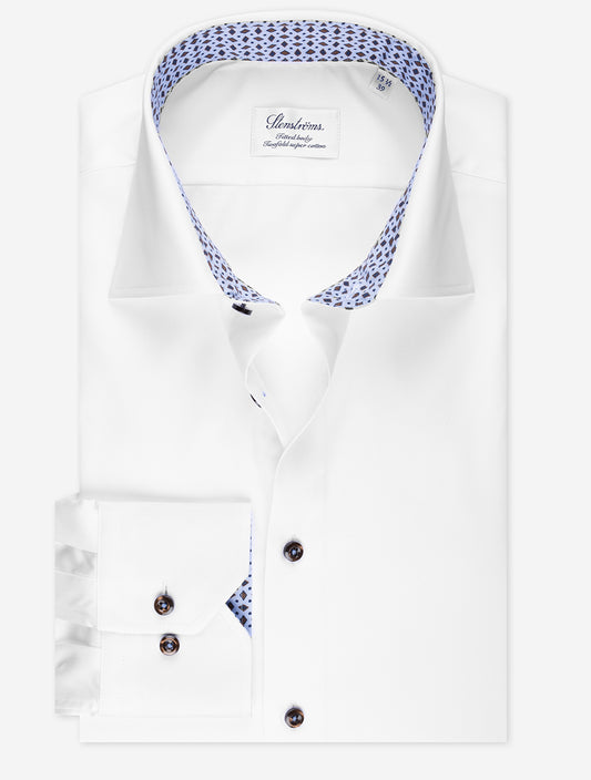 STENSTROMS Fitted Plain With Inlay Shirt White